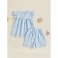 thumbnail image 6 of Loicainy Baby Toddler Girl Shorts Set 9 12 18 24 Months 2T 3T 4T 3D Flower Smocked Fly Sleeve Babydoll Tops Elastic Waist Shorts 2 Piece Summer Outfit, 6 of 9