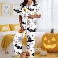 thumbnail image 3 of Kcolen Women's Halloween Pajama Sets Long Pants, Womens Satin Pajama Set Pants Button Front Halloween Pajamas Women Plus Size 2 Piece Lounge Set Pj Set,White,S, 3 of 6