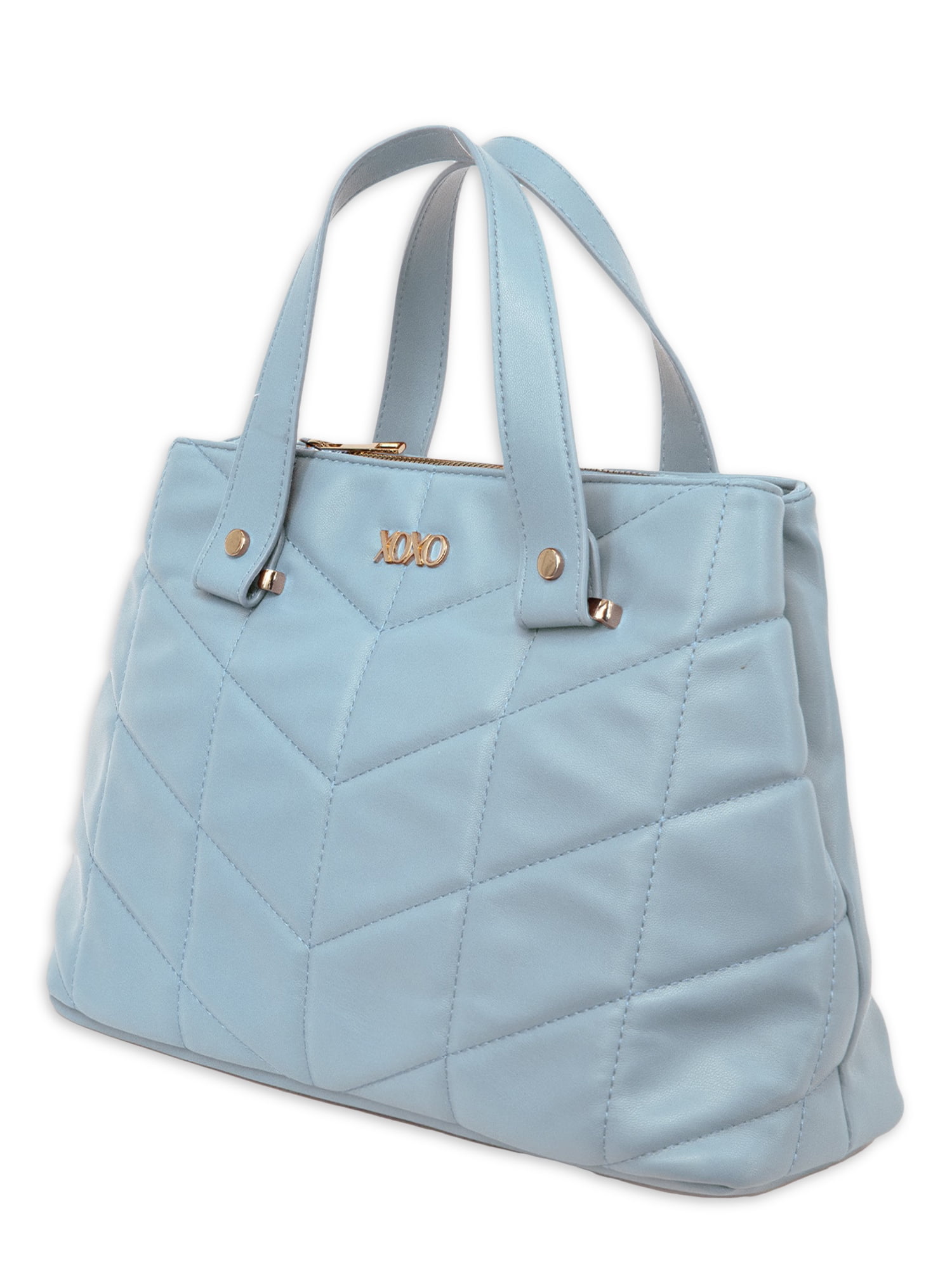 XOXO Women's Blue Vegan Leather Quilted Everyday Tote Bag with Chain Handle  