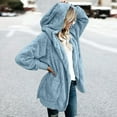 thumbnail image 2 of MaFYtyTPR Fuzzy Fleece Jacket for Women Women's Oversized Open Front Hooded Draped Pockets Cardigan Coats Sky Blue L, 2 of 5