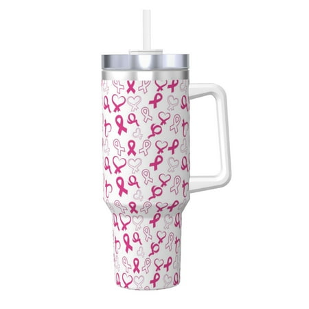 

Salouo Breast Cancer Awareness4 for 40oz Water Bottle with Handle & Flip Straw - Stainless Steel Vacuum Insulated Tumbler-Reusable Travel Coffee Mug- Gifts for Women & Men