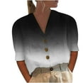 thumbnail image 1 of Birdeem Women Mid-Sleeve Casual V-Neck Solid Color Loose Button Shirt Blouse Tops, 1 of 5