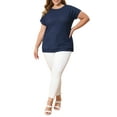 thumbnail image 3 of GRACE & GRANDEUR Women's Plus Size Summer Blouse Pointelle Knit Boat Neck Top Loose Raglan Sleeve Hollow Casual Blouses 1X Navy Blue, 3 of 7