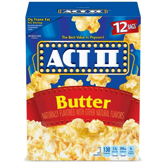 Act II Butter Microwave Popcorn, Butter Popcorn, 2.75 oz, 12 Count-Pack of 4