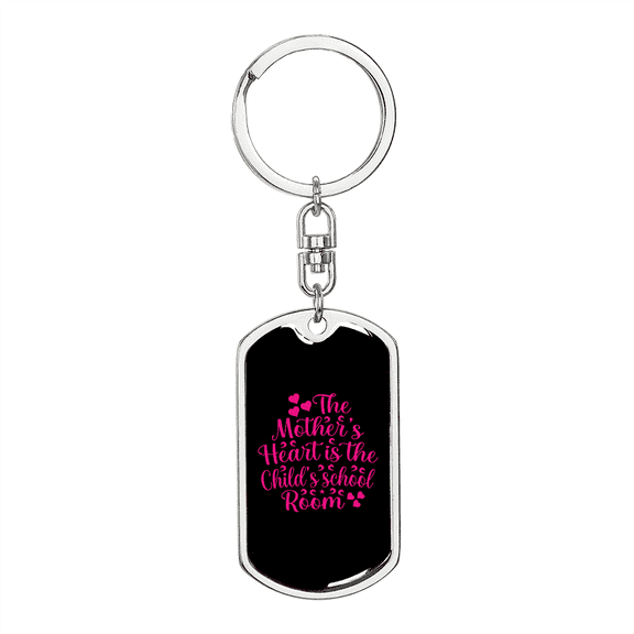 Child's School Room Mom Keychain Stainless Steel or 18k Gold Dog Tag Keyring