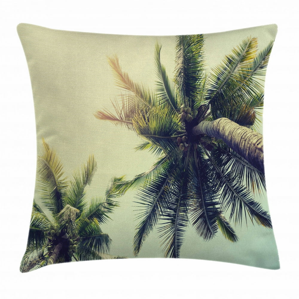 Palm Tree Throw Pillow Cushion Cover, Coconut Trees On Tropical Beach 