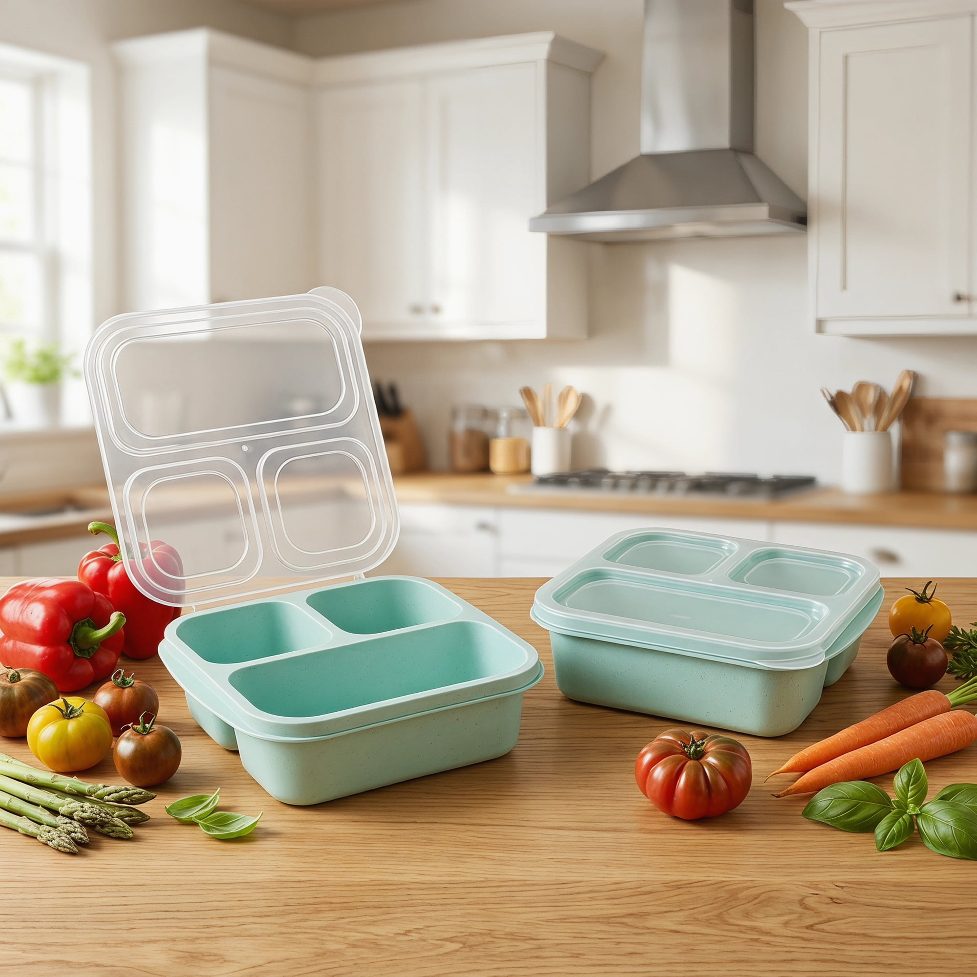Unique Bargains Wheat Straw Leak-Proof Meal Lunch Bento Box for Work Travel Green