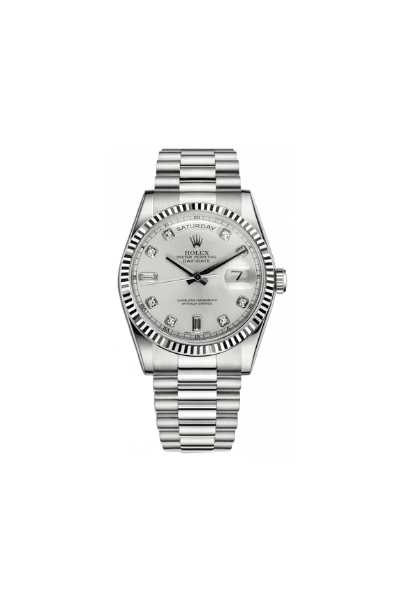 Pre-Owned Rolex Day-Date President 218239 White Gold Silver Diamond Dial Automatic Watch