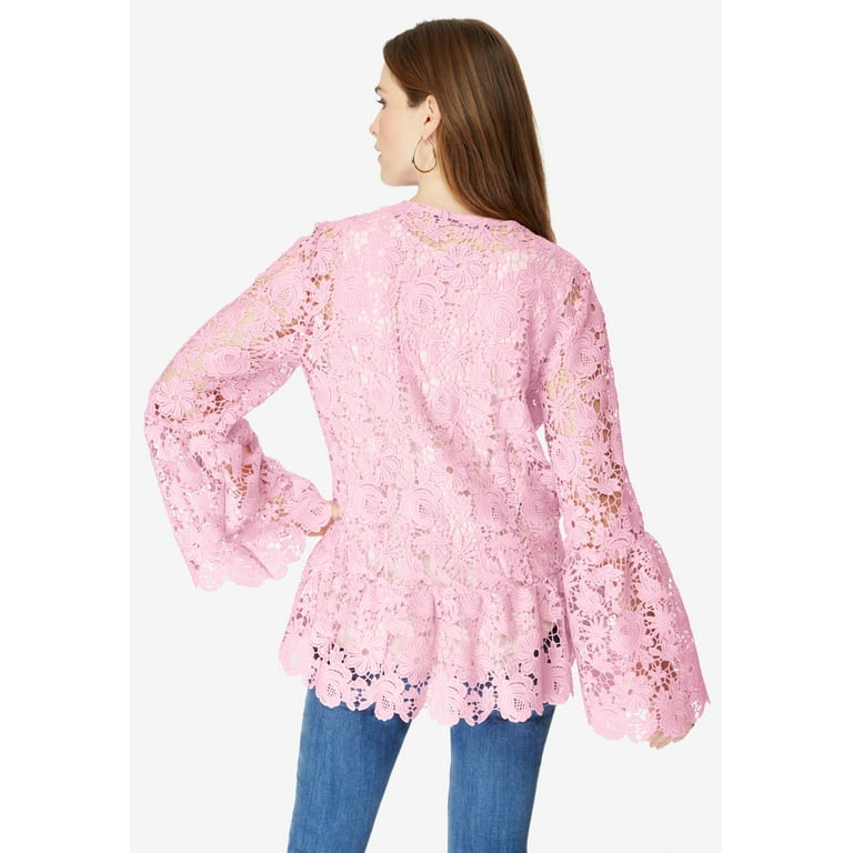 Roaman's Women's Plus Size Bell Sleeve Lace Jacket - Walmart.com