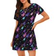 thumbnail image 1 of Balery Colorful Guitar Camisón de manga corta con cuello redondo para mujer, cómodo y elegante., 1 of 6