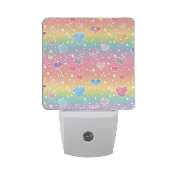 Rainbow Hearts Night Light 2 Pack LED Nightlight Plug into Wall Dusk to Dawn Sensor Soft White