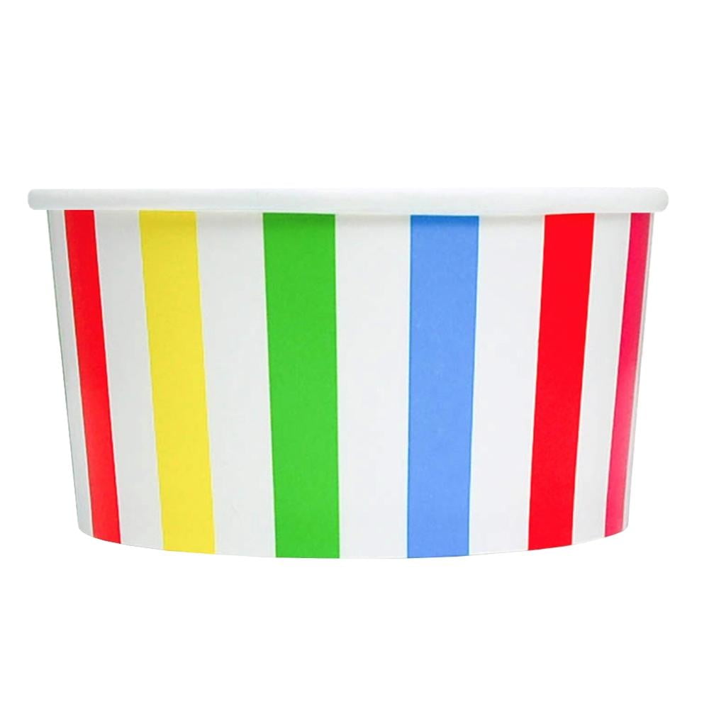 [50 Count] 6 oz Paper Ice Cream Cups Rainbow Striped Disposable Bowls