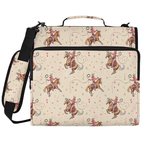 ALAZA Zipper Binder Cowboys Riding Pattern 2 inch 3 Ring 500 Sheet Capacity Trapper Keeper File Folder Organizer Bag