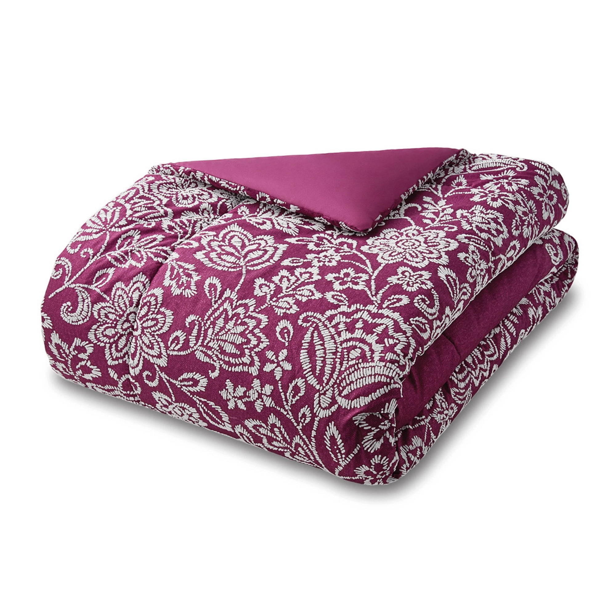 Mainstays 5-Piece Jacquard Comforter Set with Decor Pillow and Throw Purple Flocking Embroidery Bedding Set, Full/Queen