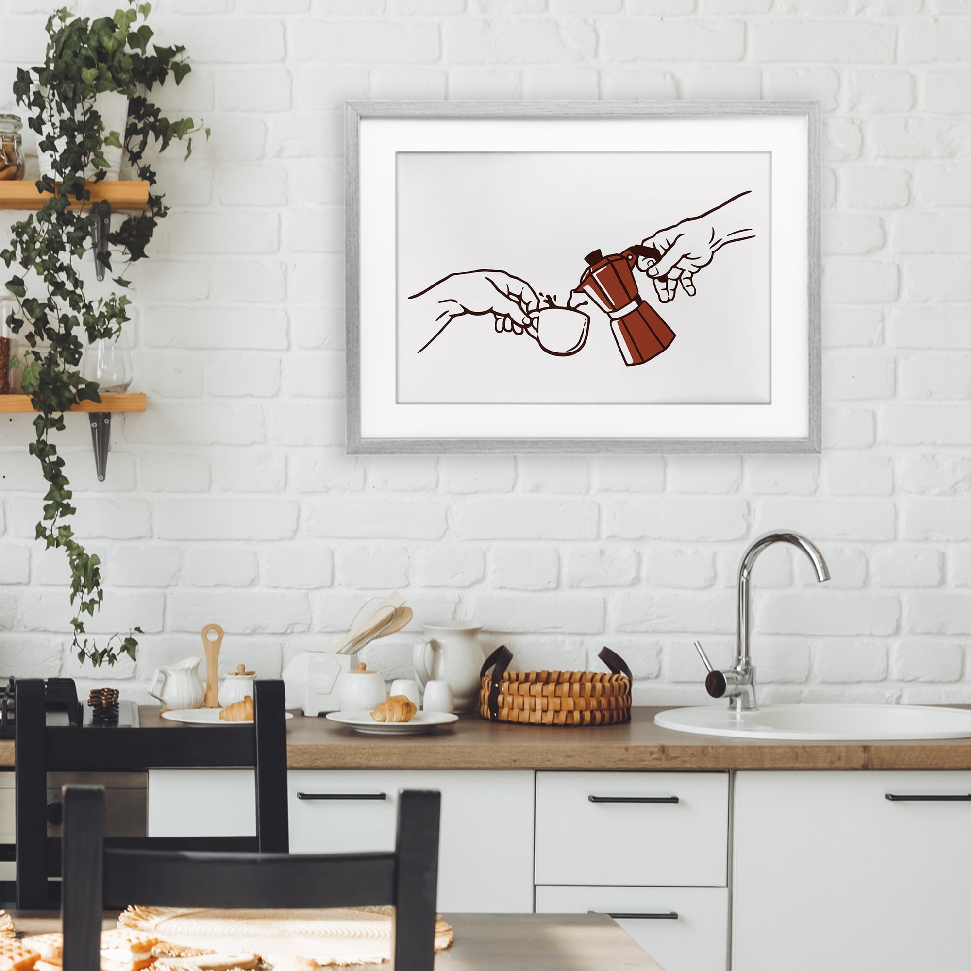 Stupell Industries Creation Of Coffee Classic Parody Gray Framed Print Under Glass, design by Tobe Fonseca