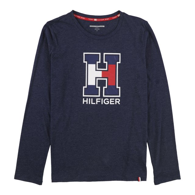 Tommy Hilfiger - Camiseta gráfica de manga larga para mujer, color azul, talla mediana Tommy Hilfiger Camiseta gráfica