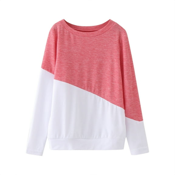 Povozer Teen Girl Tops Tween Girls Fall Shirts Long Sleeve Color Block Tops for 9-12 Years,Pink
