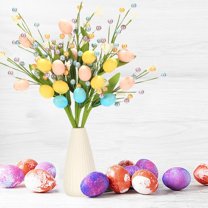 Easter Egg Simulated Berry Branch - European American Style Spring Home Decor, Modern Minimalist Floral Arrangement, Easter Tabletop Decoration, Durable Artificial Berry Branch Ornament, No Pot