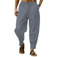 thumbnail image 3 of Pants Man White Linnen Solid Stripes Straight Casual Trousers Solid Color Drawstring Loose Dry Gym Sports Sweatpants, 3 of 5