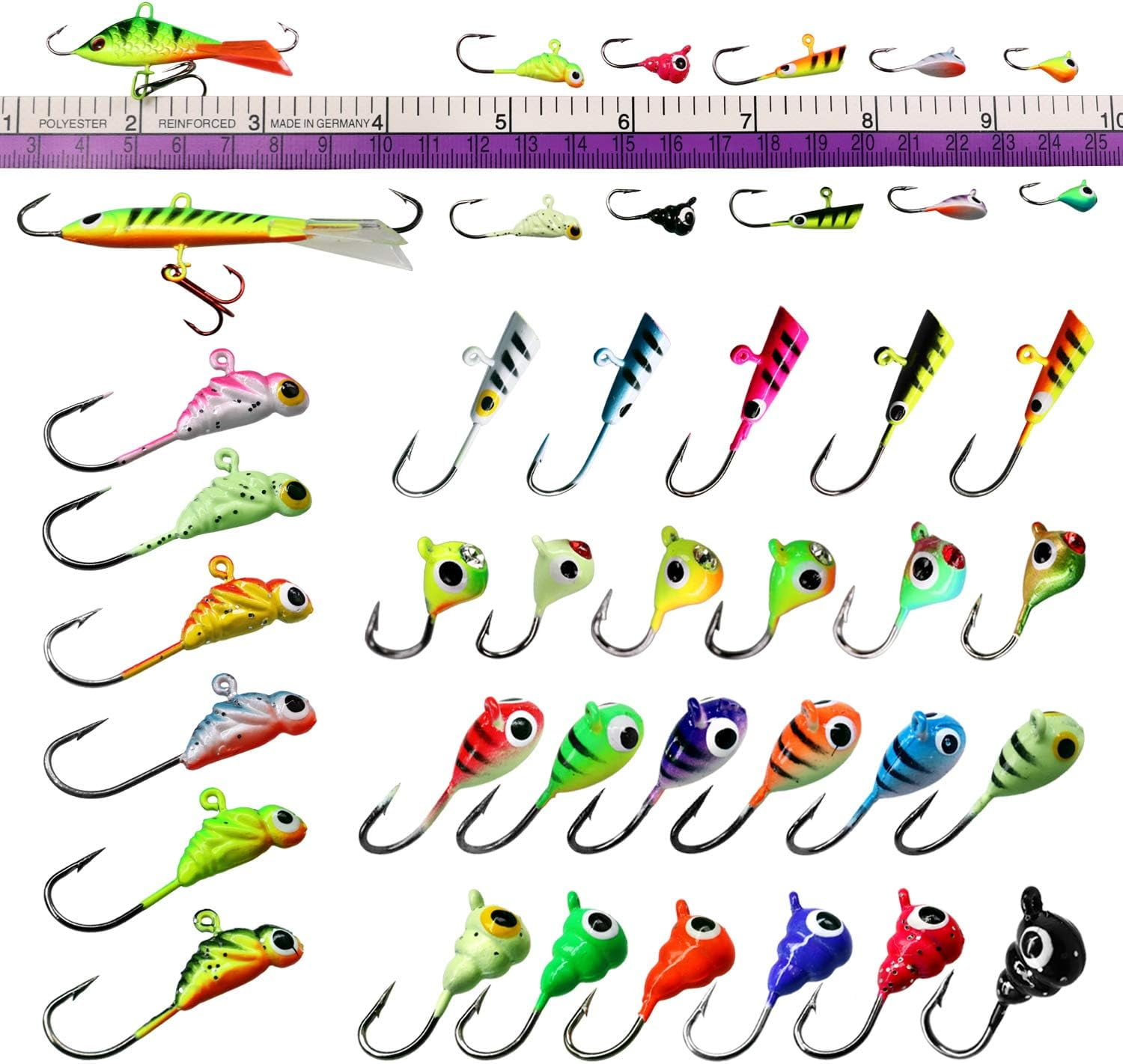 THKFISH Ice Fishing Jigs Kit Ice Fishing Lures for Walleye Perch Jigs Heads for Ice Fishing Tackle Panfish Crappie Jigs 50PCS/31PCS