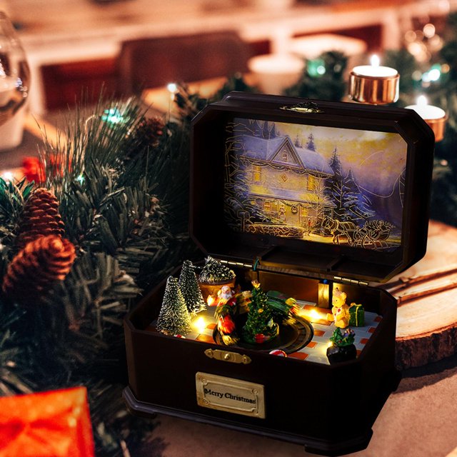 Caja de Música Navideña, Adorno de Escritorio, Regalos Luminosos para Decoración Navideña de Ventana de Fiesta en Casa , TREN