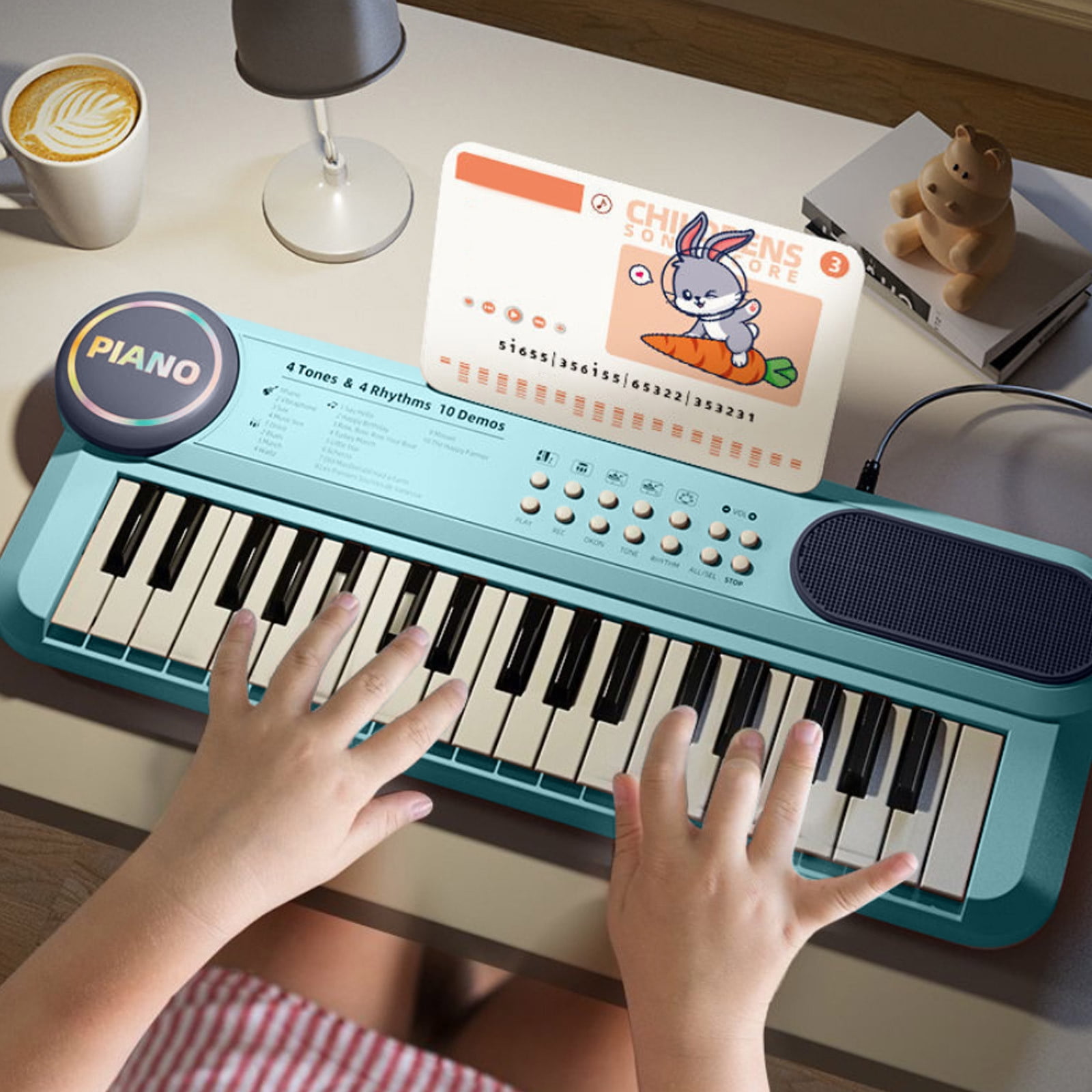 Electronic Keyboard Piano, 37 Keys Portable Multifunctional Piano Keyboard for Kids 8 Tones 8 Rhythms 11 Demos USB or Battery Powered