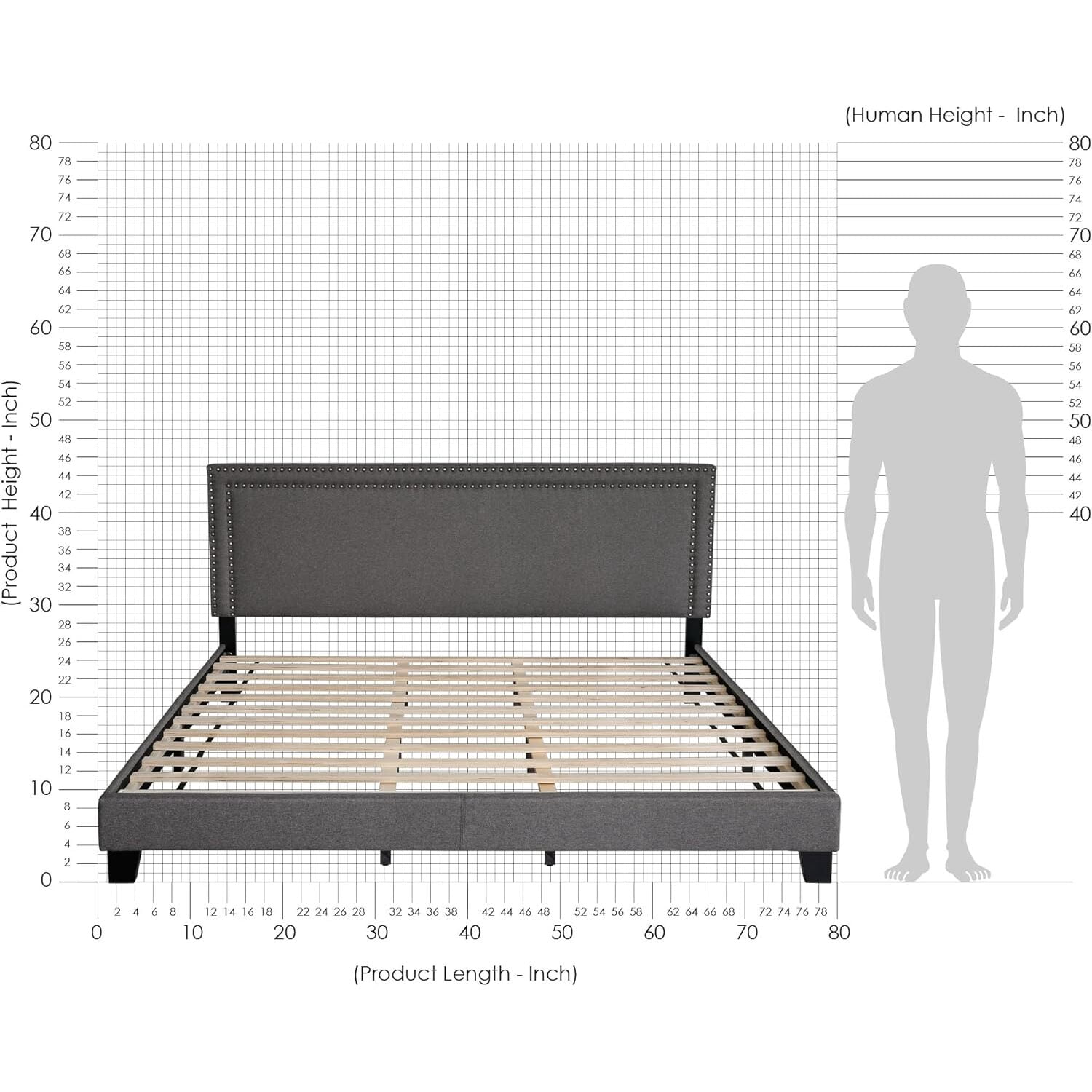 Homestock Rustic Ranch Button Tufted Bed Frame In Linen With 12 Piece Slat Style, King Size For A Stylish And Comfortable Bedroom Retreat-Color:Stone,Size:King