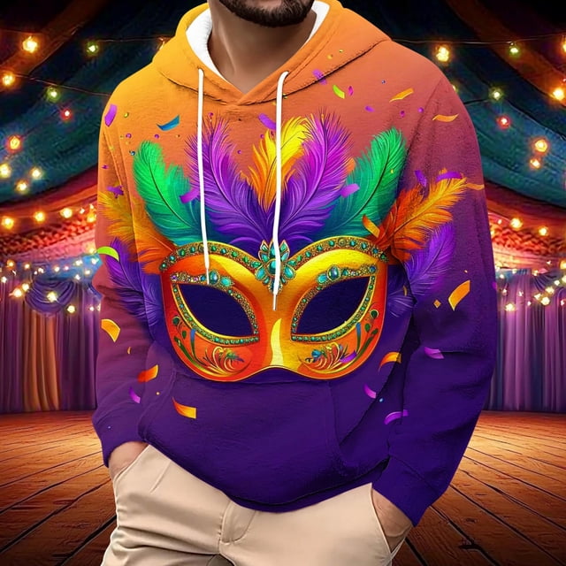 Ceisia Men's Mardi Gras All-Over Print Hoodie | Relaxed Winter Festive Casual Sweatshirt Gift