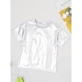thumbnail image 3 of Miaeowve Kids Girls Cheerleading Outfit Shiny Shirts One Shoulder Tops Sleeveless Crop Tank and Hip Silver 16, 3 of 6