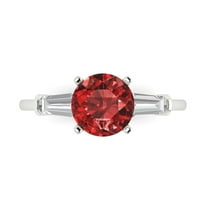 2 ctw 3 Stone Anniversary Ring for Women | Round Cut Natural Garnet | Hyperallergenic Solid 18K White Gold