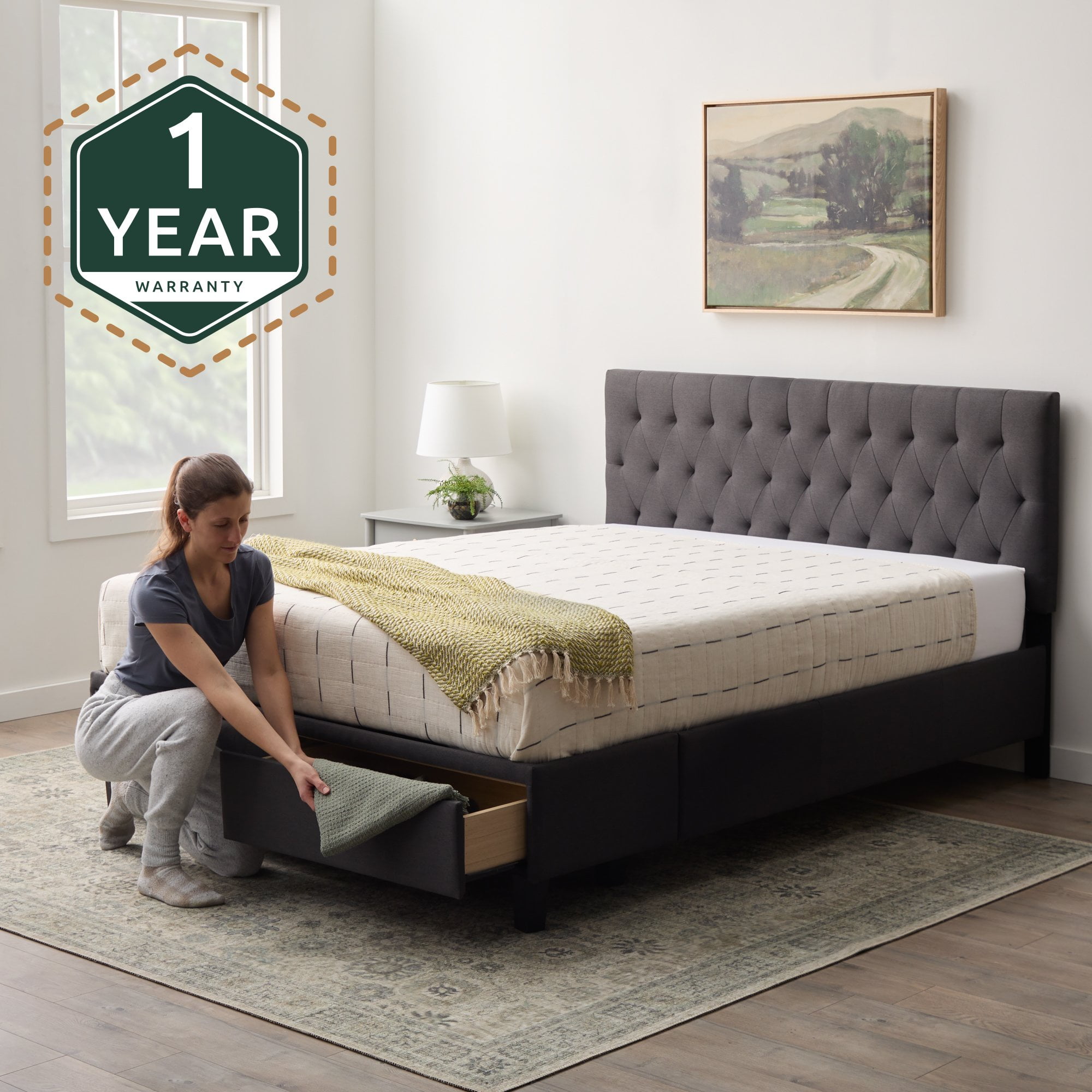 Rest Haven Jasper Upholstered Platform Bed with Drawers, Full, Charcoal