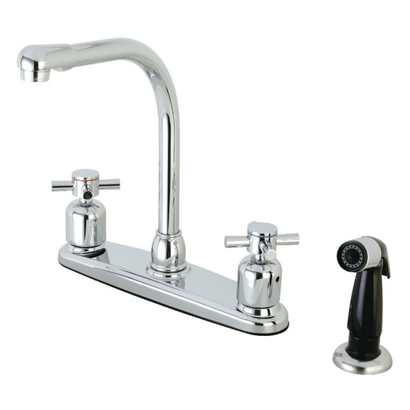 Kingston FB751DX Concord Two-Handle 4-Hole 8" Centerset Kitchen Faucet with Side Sprayer in Polished Chrome