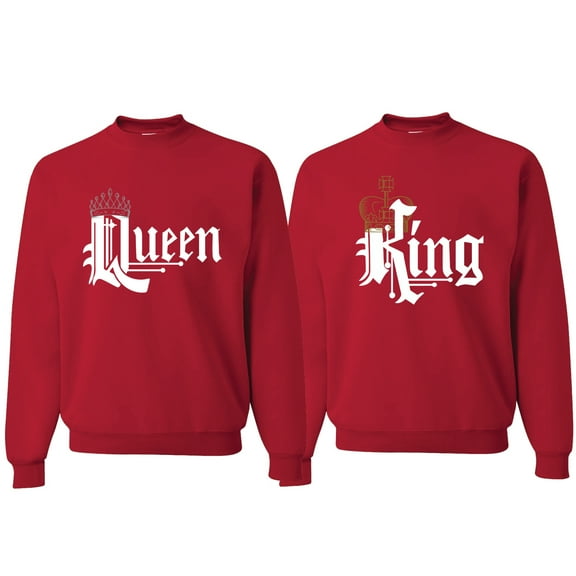 Wild Bobby, King And Queen Matching Valentines Day Outfit His and Hers Matching Couples Crewneck Sweatshirts, Red, Mens 2XL-Womens XL