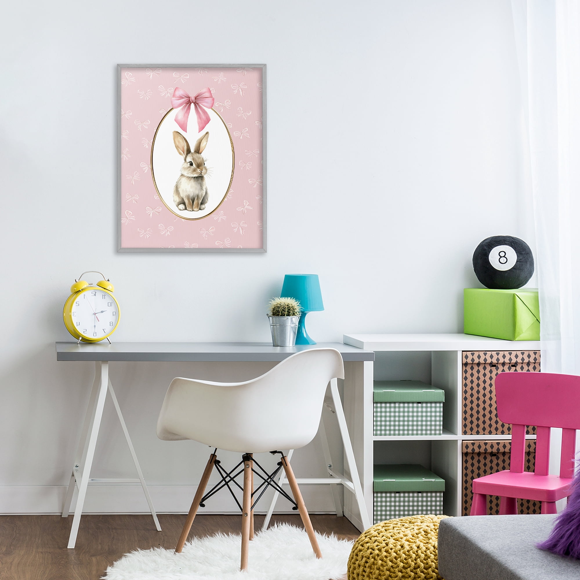 Stupell Industries Ribbon Border Bunny Gray Framed Giclee Art, design by Christine Simpson Art