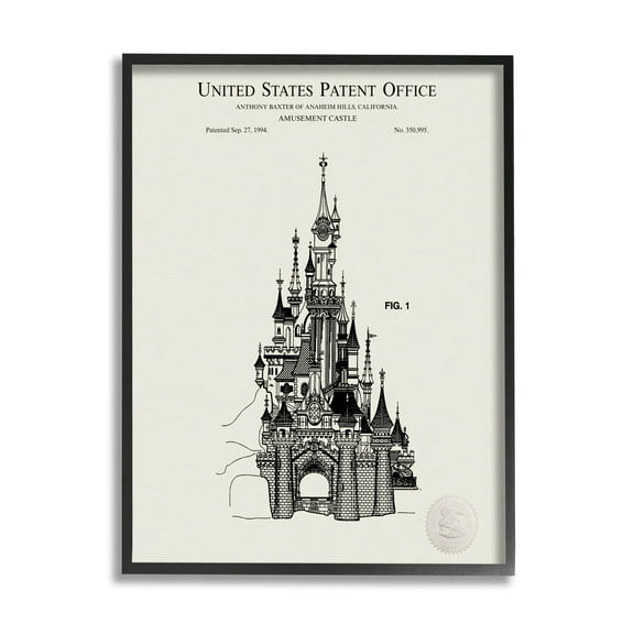 Stupell Industries Intricate Castle Blueprint Diagram Graphic Art Black Framed Art Print Wall Art, Design by Karl Hronek