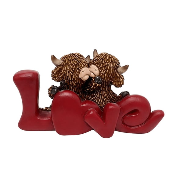 Qiulaii 3pcs Valentine's Day Cow Figurine Couple Resin Heart-Shaped Home Decor, Farmhouse Country Rustic Wedding Anniversary Gift for Her Him, Romantic Mantel Shelf Desktop Tabletop Ornament