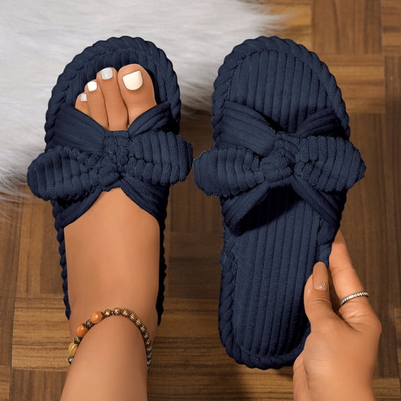 YOUYEDIAN House Womens Slippers Summer Indoor Shoes Cute Comfortable Sandals Beach Flip Flops (Navy)