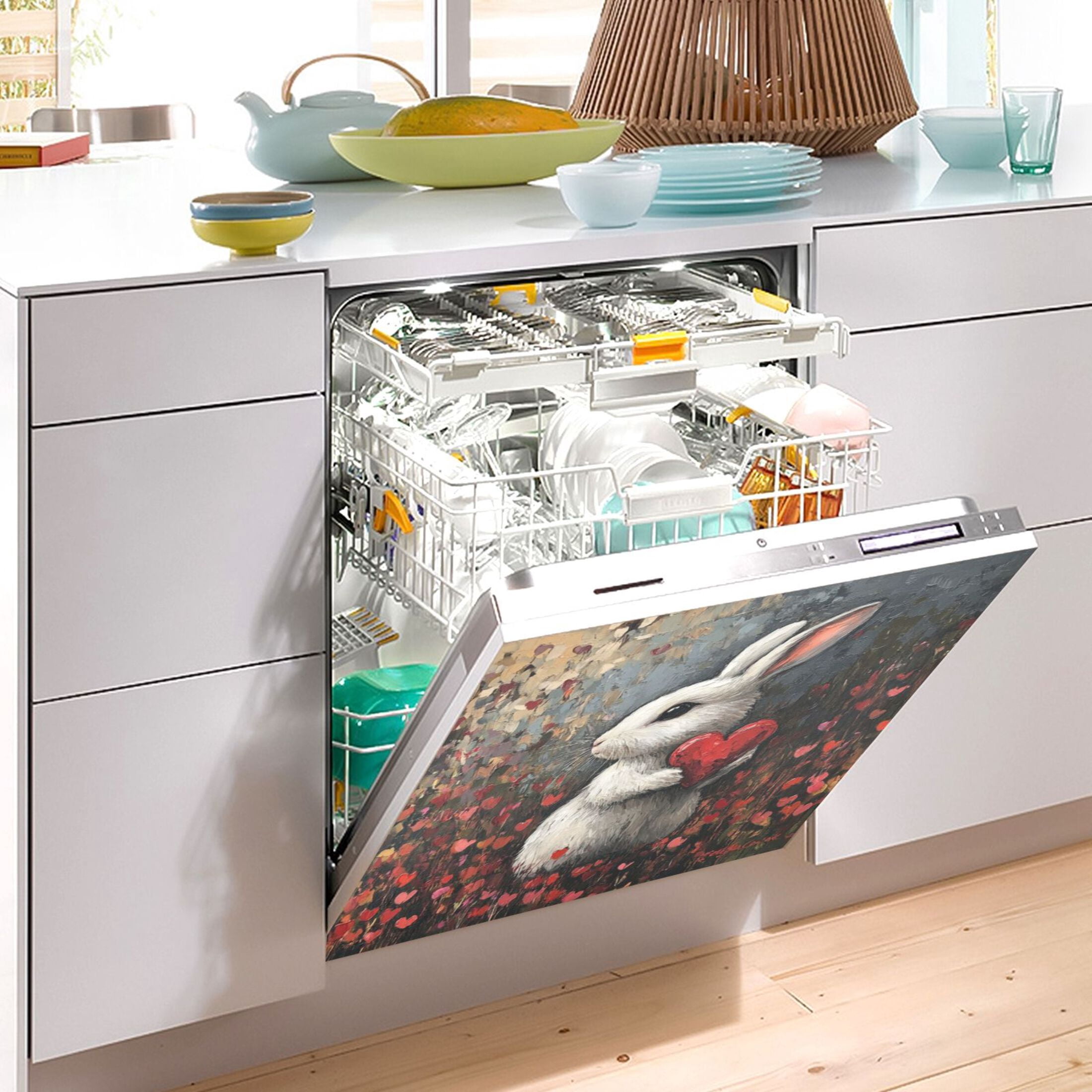 Dishwasher Magnetic Sticker 23x26 Inch Refrigerator Magnetic Sticker Washing Machine Magnetic Sticker Kitchen Panel Magnetic Sticker Home Decor Valentine's Day Bunny