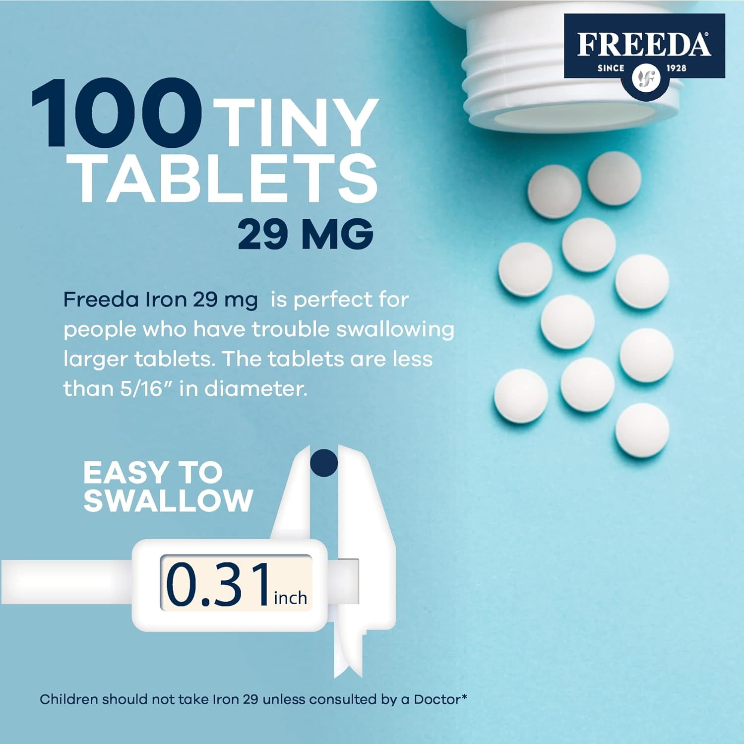 Freeda Ferrous Fumarate Iron Tablets 29 mg | Iron Supplement for Energy & Wellness | Vegan, Gluten Free, Sugar Free | 250 Count
