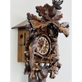 thumbnail image 4 of Eight Day Hunter's Cuckoo Clock with Hand-carved Oak Leaves, Animals, Rifles, and Buck, 4 of 6