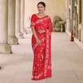 thumbnail image 1 of Hand embroidered kantha work sari - red Size: XXS, Color: Red, 1 of 2