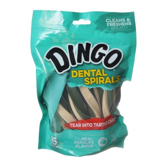 Dingo Dental Spirals Dry Dog Chews, 15 Count, Natural Chewing Action Helps Clean Teeth
