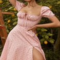 thumbnail image 3 of EIMELI Robe Boho Cottagecore pour Femmes à Manches Bouffantes Robe Vintage à Encolure Carrée Robe Fendue à Fleurs Flatteuse Maxi Longue Robes d'Été, 3 of 7