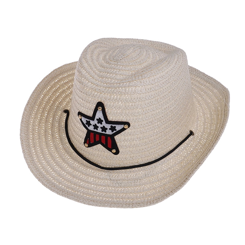 Meaeo Handmade Straw Cowboy Hat Enfants Chapeaux Western Creux Été Plage Estimé Sunhats Cap Enfants