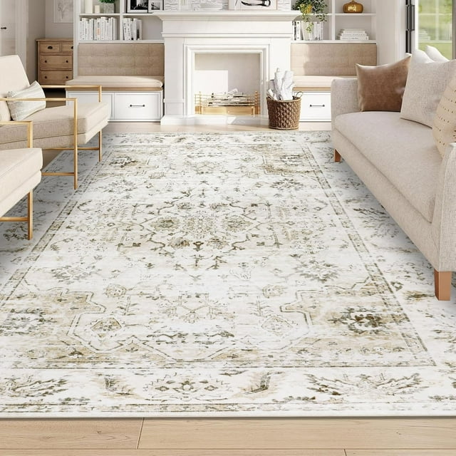 Vintage Area Rug x Washable Living Room Rug Indoor Print Accent Rugs for Bedroom Distressed Thin Throw Rugs Carpet for Living Room Kitchen Entryway