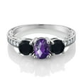 thumbnail image 2 of Gem Stone King 1.82 Ct Oval Checkerboard Purple Amethyst Black Onyx 925 Sterling Silver Moissanite Ring (Size 9), 2 of 4