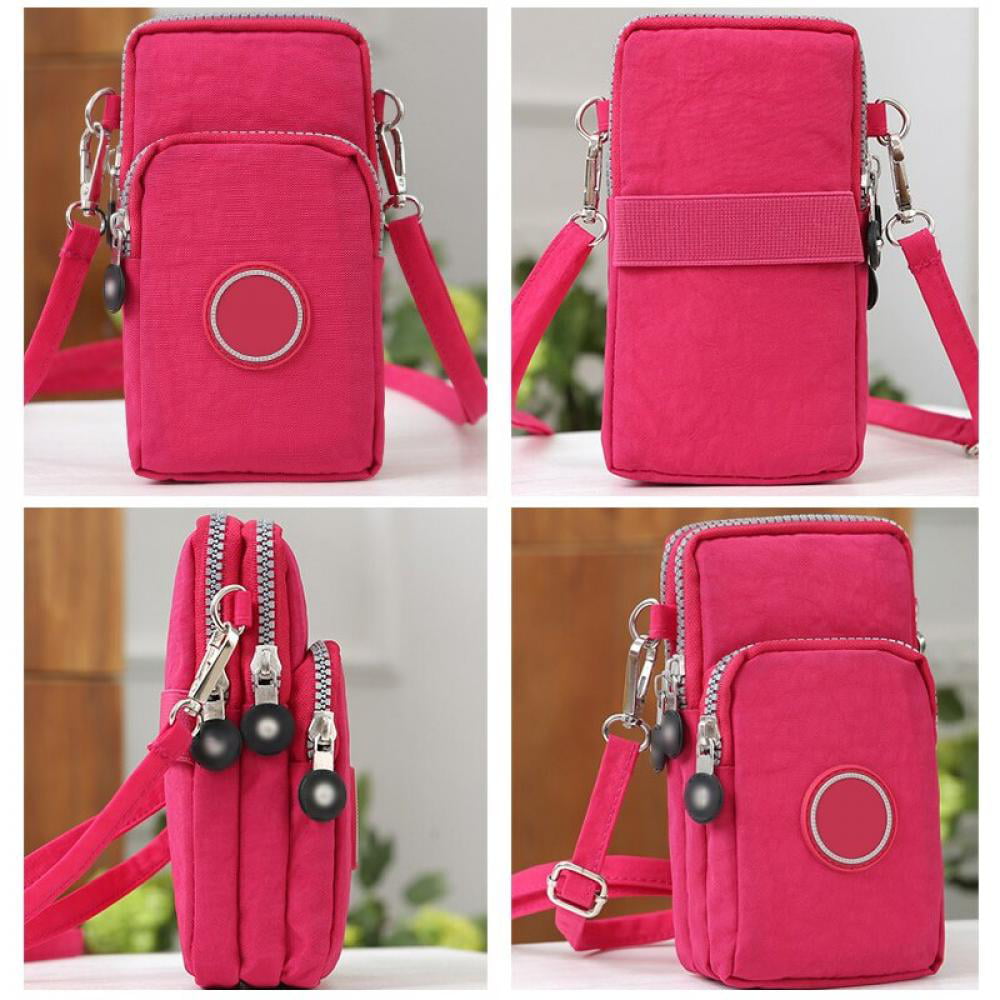 Spree Travel Nylon Small Women Girls Purse Crossbody Wrist Bag Wristlet Wallet Coin Cell Phone Holder with Card Slot Pouch Shoulder Strap 3 Zipper