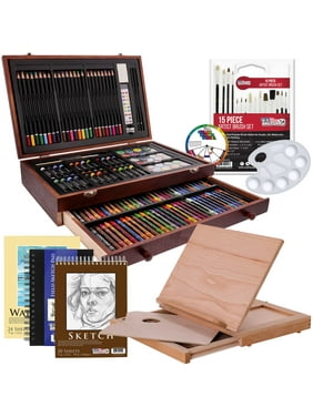 US Art Supply 163 Piece-Premium Mega Wood Box Art, Painting & Drawing Set Bonus Wooden Drawing Easel with drawer