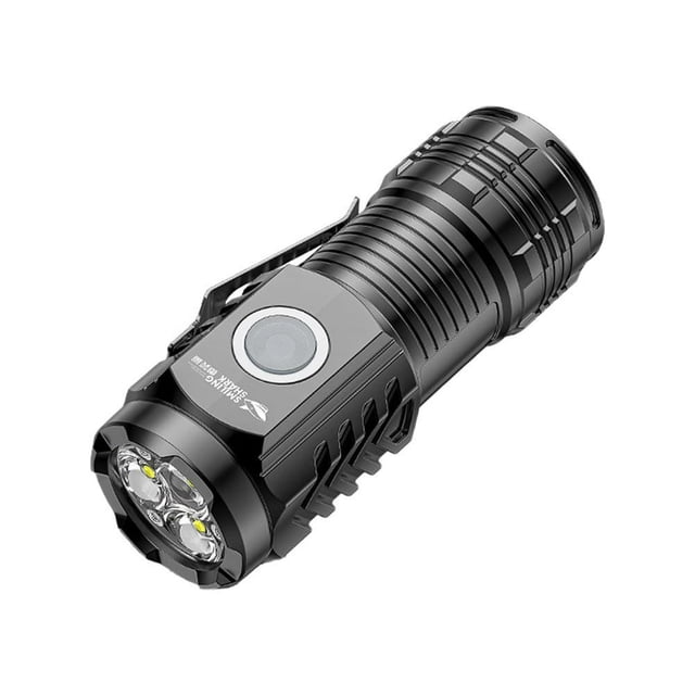LEEYNEER Clerance! Sd-1033 Black Smiling Shark Three-Eye Strong Light Flashlight Multi-Function Rechargeable Compact Mini Portable Outdoor Fixed Focus Long-Range Led Flashlight