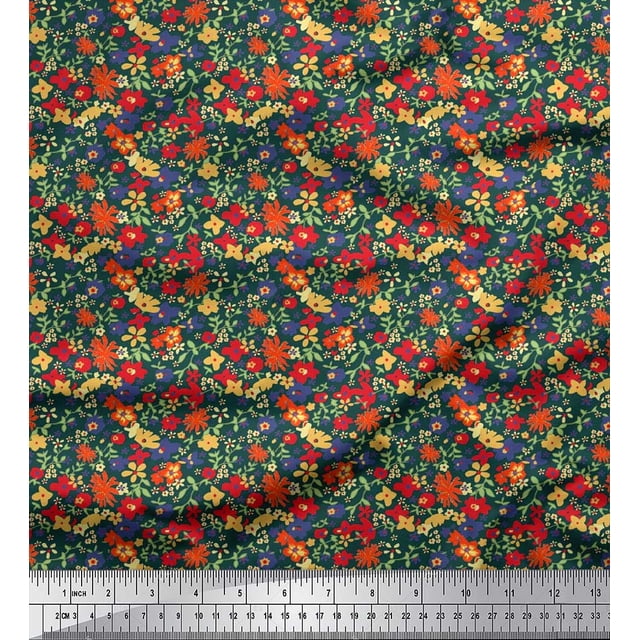 Soimoi Modal Satin Fabric Leaves & Floral Artistic Print Sewing Fabric Yard 42 Inch Wide